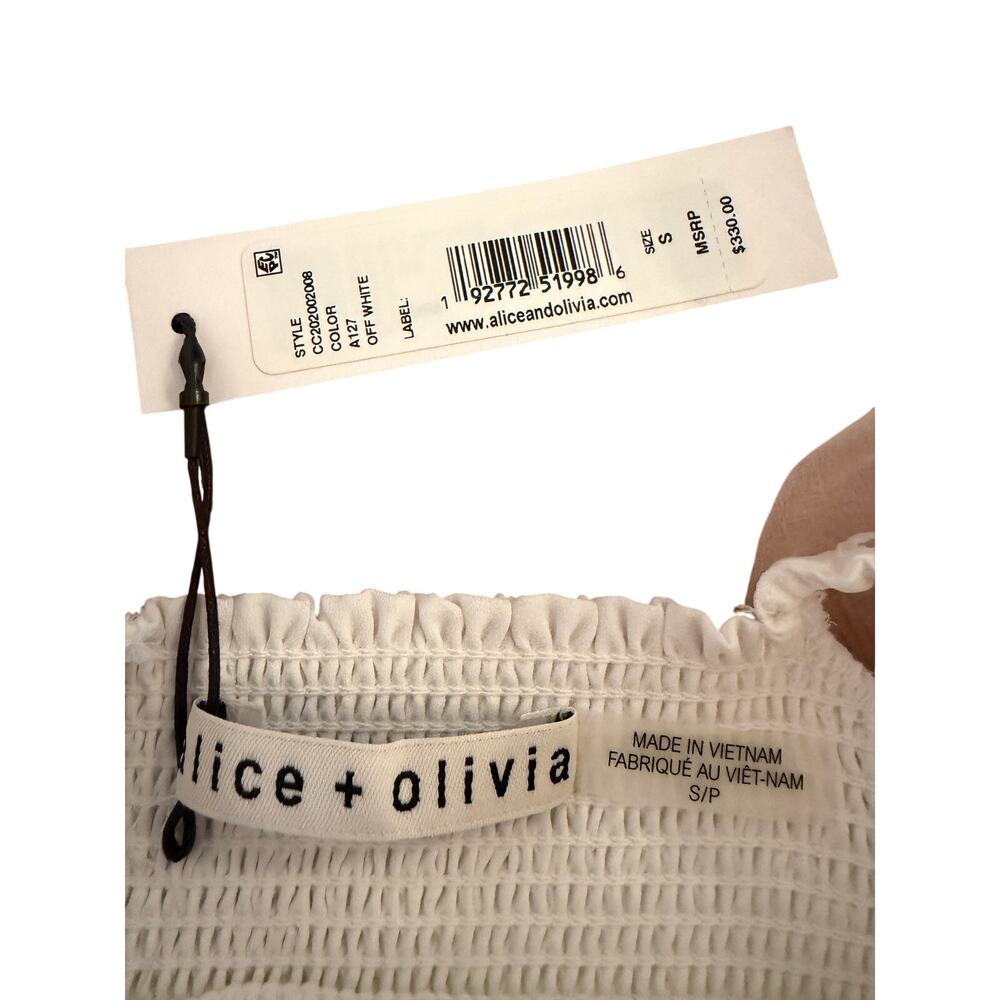 Alice & Olivia NWT Off-White Elasticized Top w/Organza Puff Sleeves, Cropped S/P - Picture 5 of 6